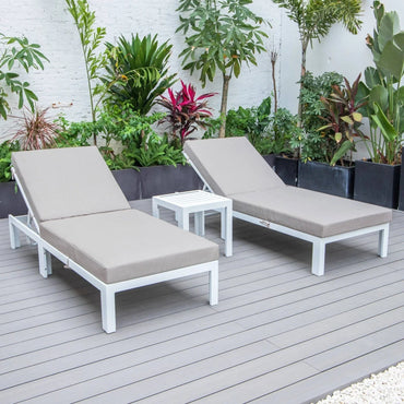 Chelsea Modern Outdoor White Chaise Lounge With Side Table & Cushions Set of Two - Elax Furniture