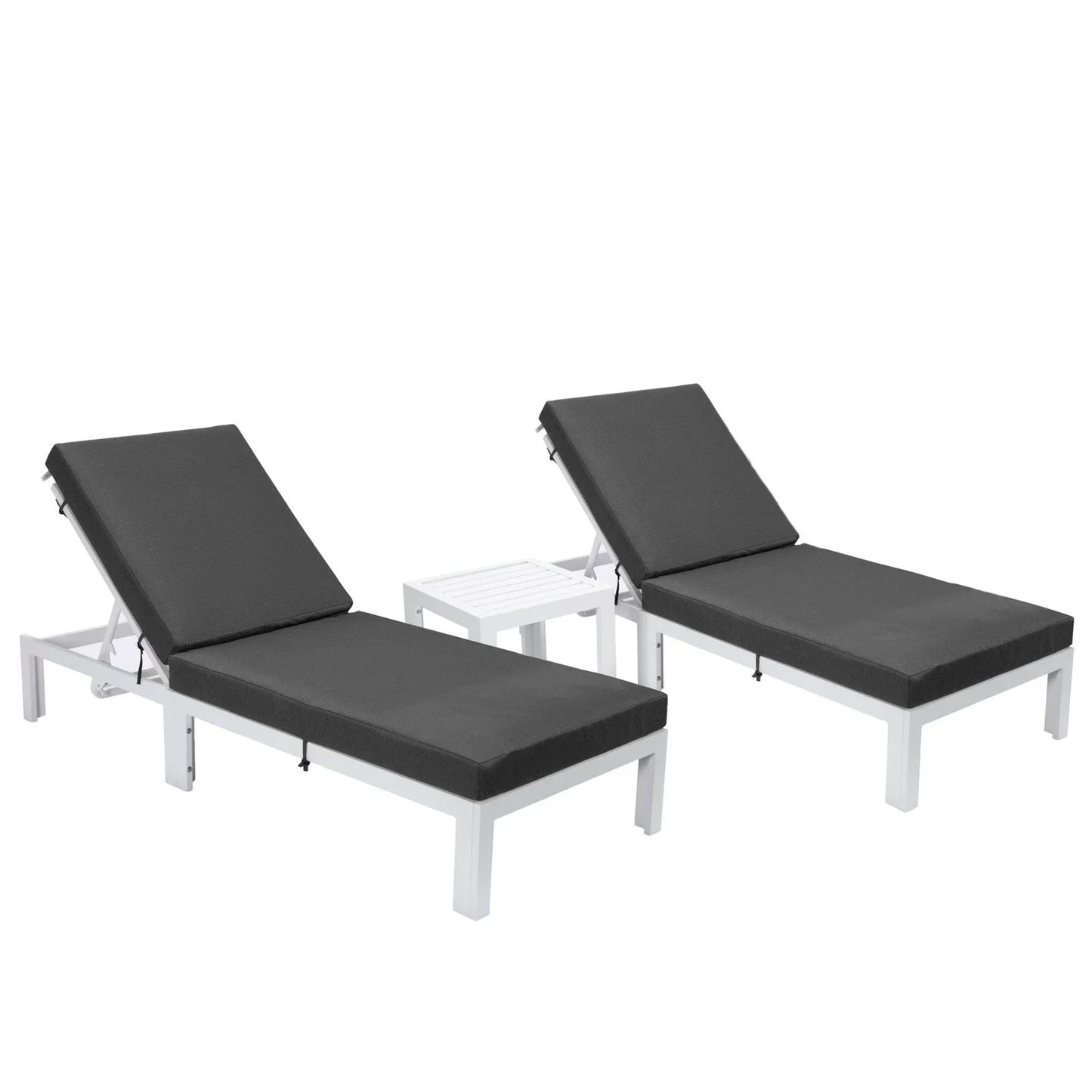 Chelsea Modern Outdoor White Chaise Lounge With Side Table & Cushions Set of Two - Elax Furniture