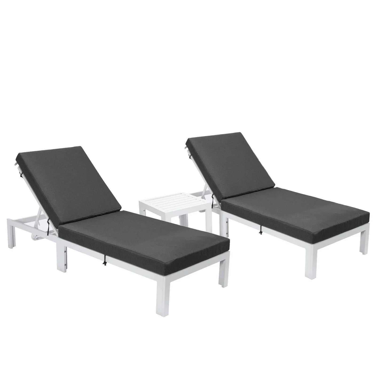 Chelsea Modern Outdoor White Chaise Lounge With Side Table & Cushions Set of Two - Elax Furniture