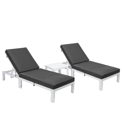 Chelsea Modern Outdoor White Chaise Lounge With Side Table & Cushions Set of Two - Elax Furniture