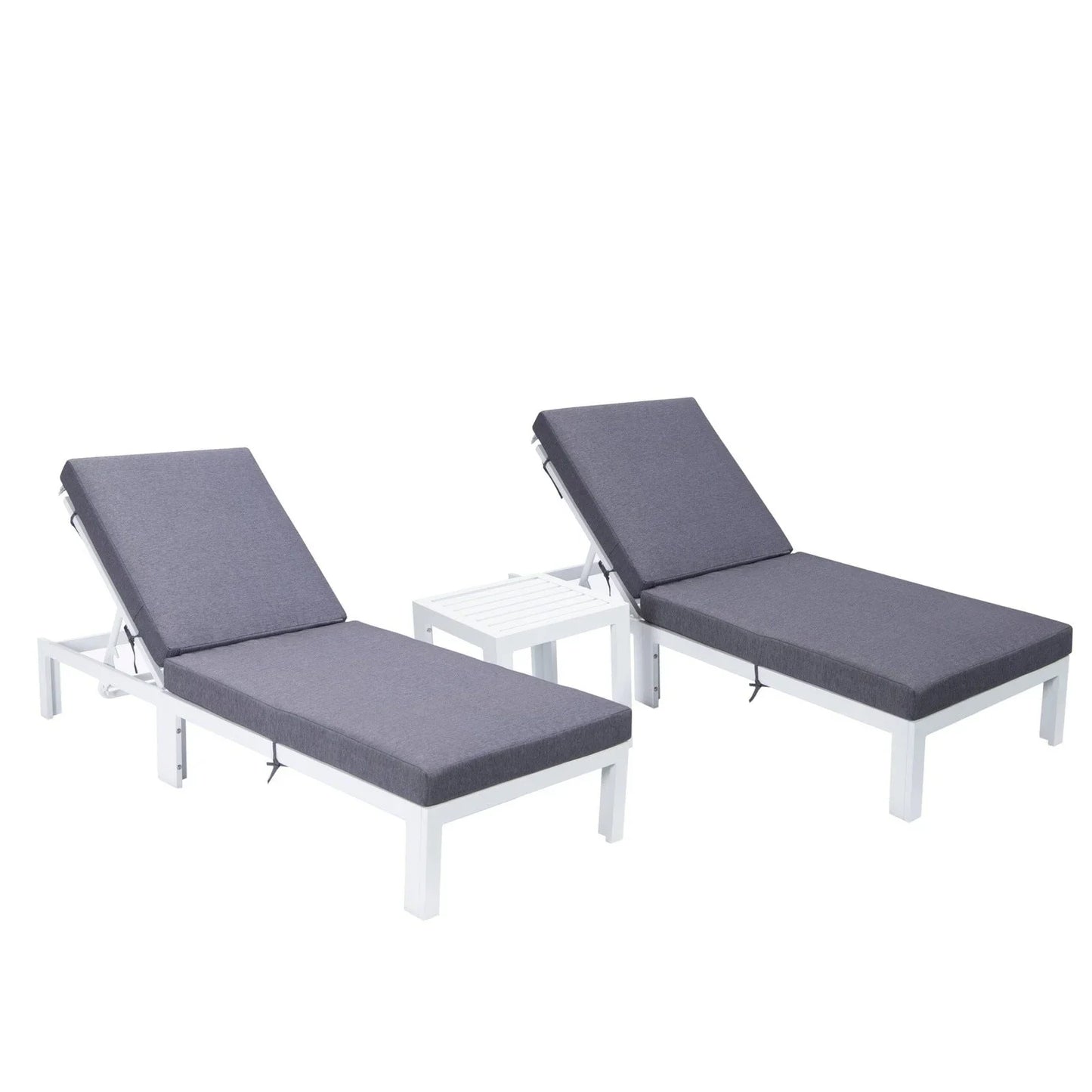 Chelsea Modern Outdoor White Chaise Lounge With Side Table & Cushions Set of Two - Elax Furniture