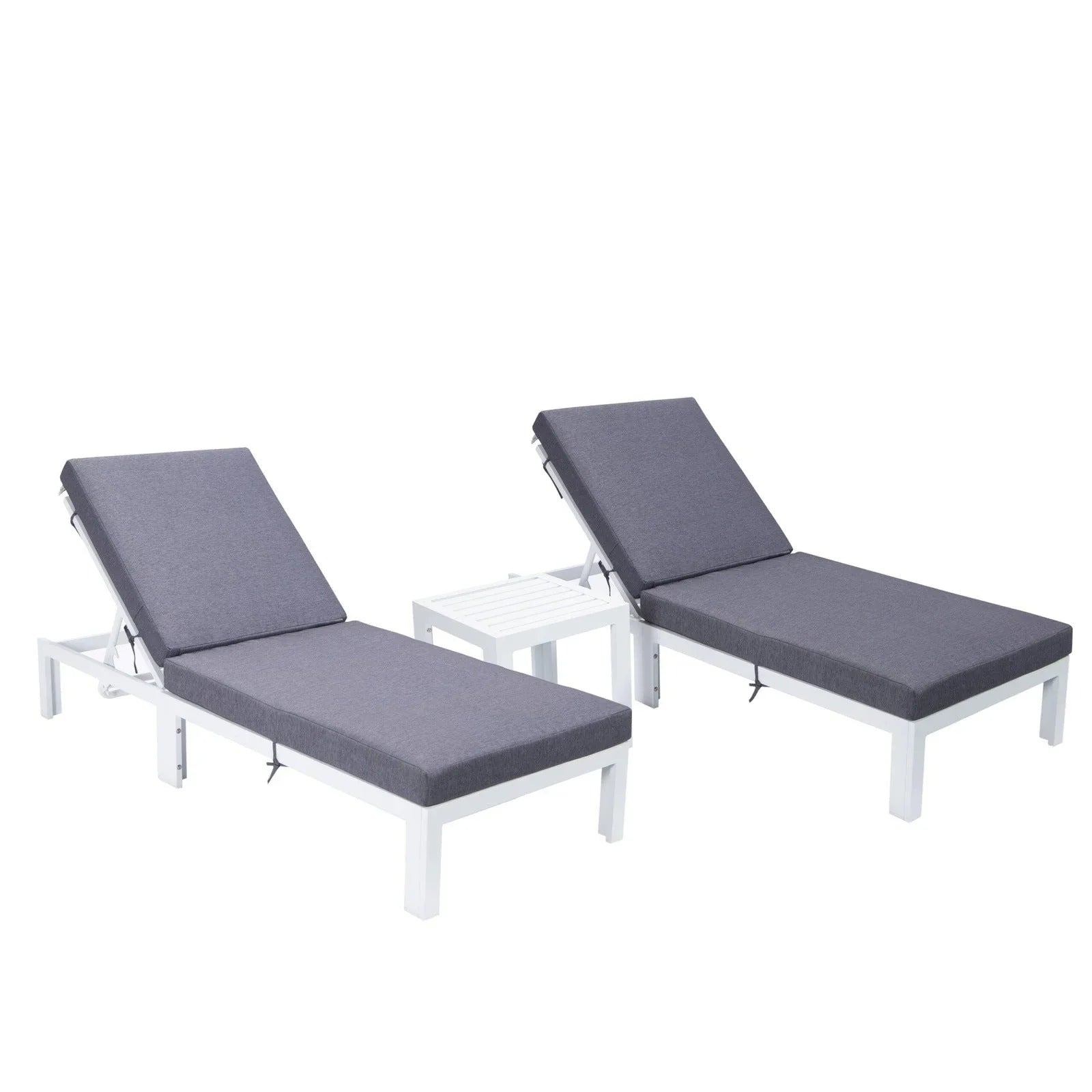 Chelsea Modern Outdoor White Chaise Lounge With Side Table & Cushions Set of Two - Elax Furniture