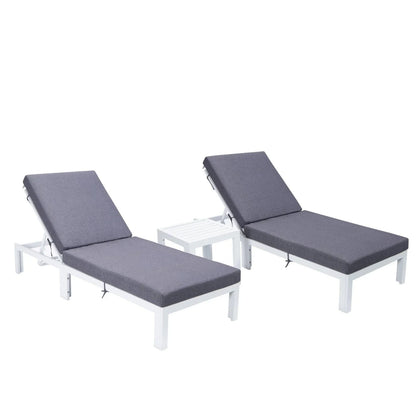 Chelsea Modern Outdoor White Chaise Lounge With Side Table & Cushions Set of Two - Elax Furniture