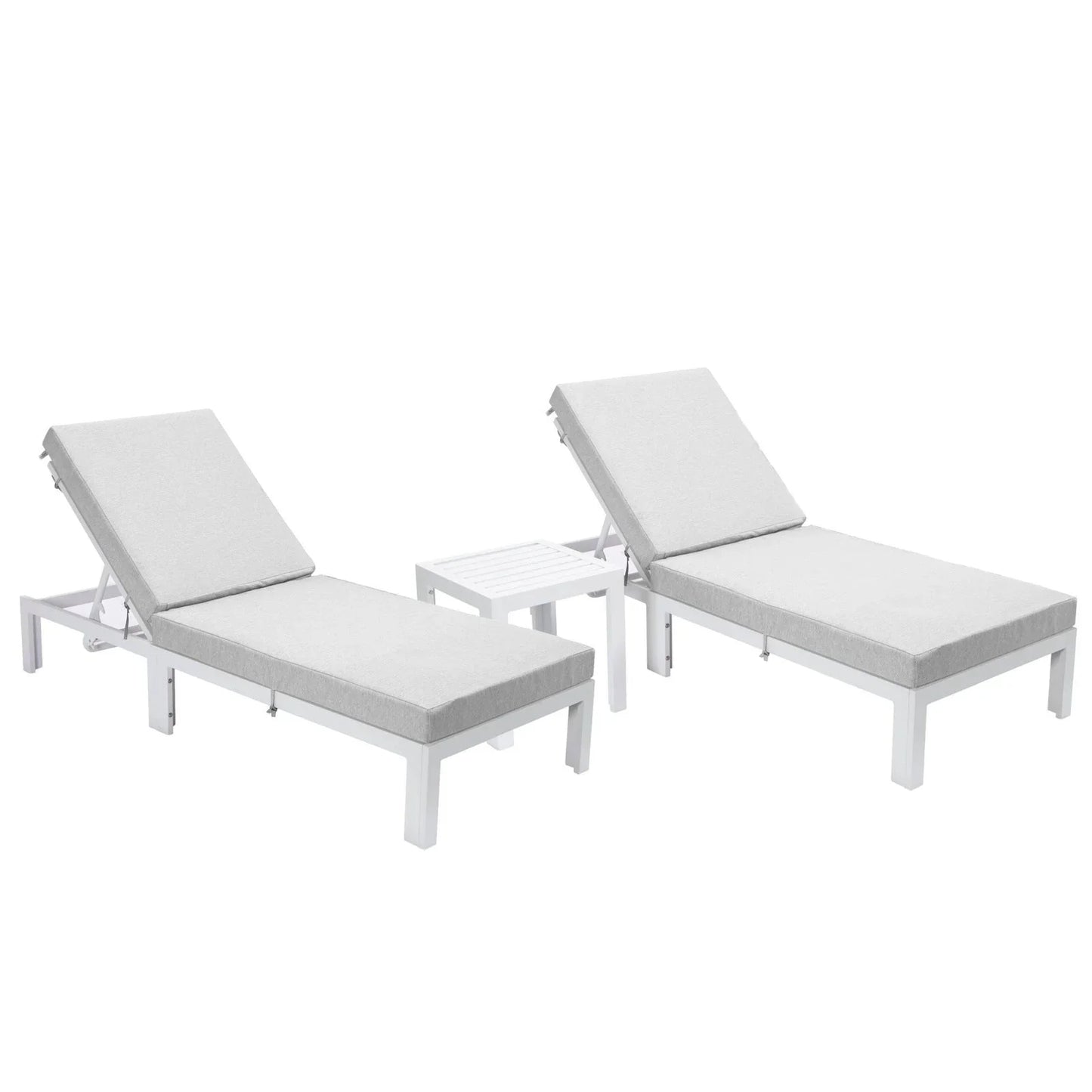 Chelsea Modern Outdoor White Chaise Lounge With Side Table & Cushions Set of Two - Elax Furniture
