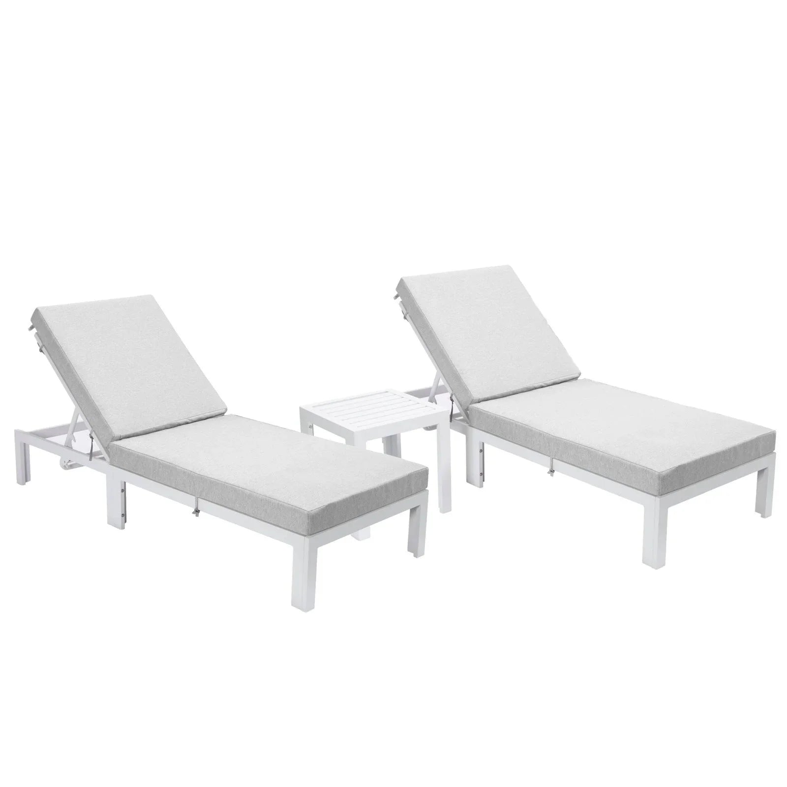 Chelsea Modern Outdoor White Chaise Lounge With Side Table & Cushions Set of Two - Elax Furniture