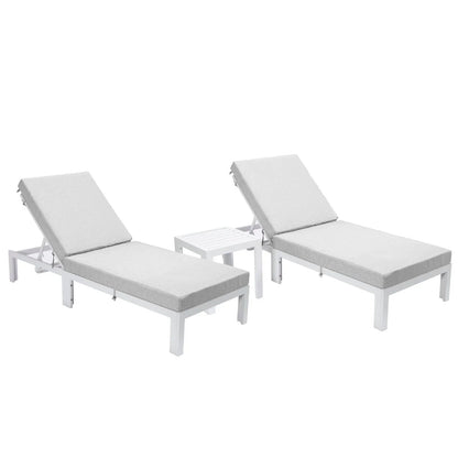 Chelsea Modern Outdoor White Chaise Lounge With Side Table & Cushions Set of Two - Elax Furniture