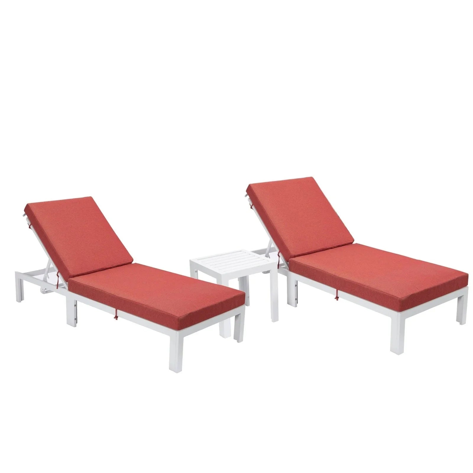 Chelsea Modern Outdoor White Chaise Lounge With Side Table & Cushions Set of Two - Elax Furniture