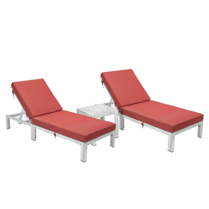 Chelsea Modern Outdoor Weathered Grey Chaise Lounge With Side Table & Cushions Set of Two - Elax Furniture