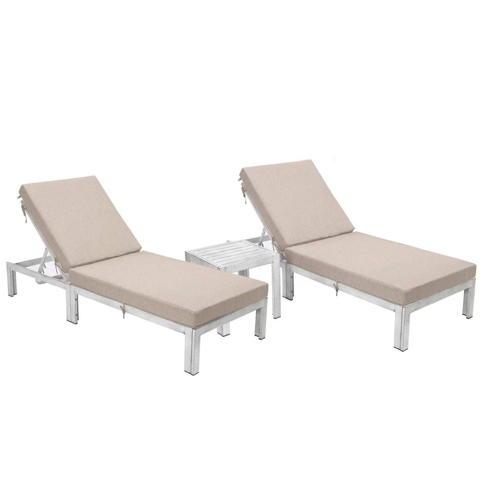 Chelsea Modern Outdoor Weathered Grey Chaise Lounge With Side Table & Cushions Set of Two - Elax Furniture
