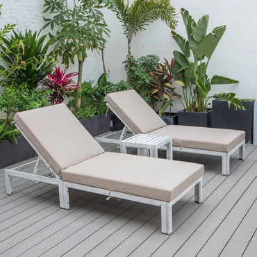 Chelsea Modern Outdoor Weathered Grey Chaise Lounge With Side Table & Cushions Set of Two - Elax Furniture