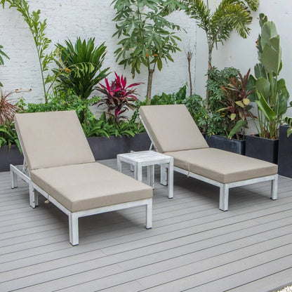 Chelsea Modern Outdoor Weathered Grey Chaise Lounge With Side Table & Cushions Set of Two - Elax Furniture