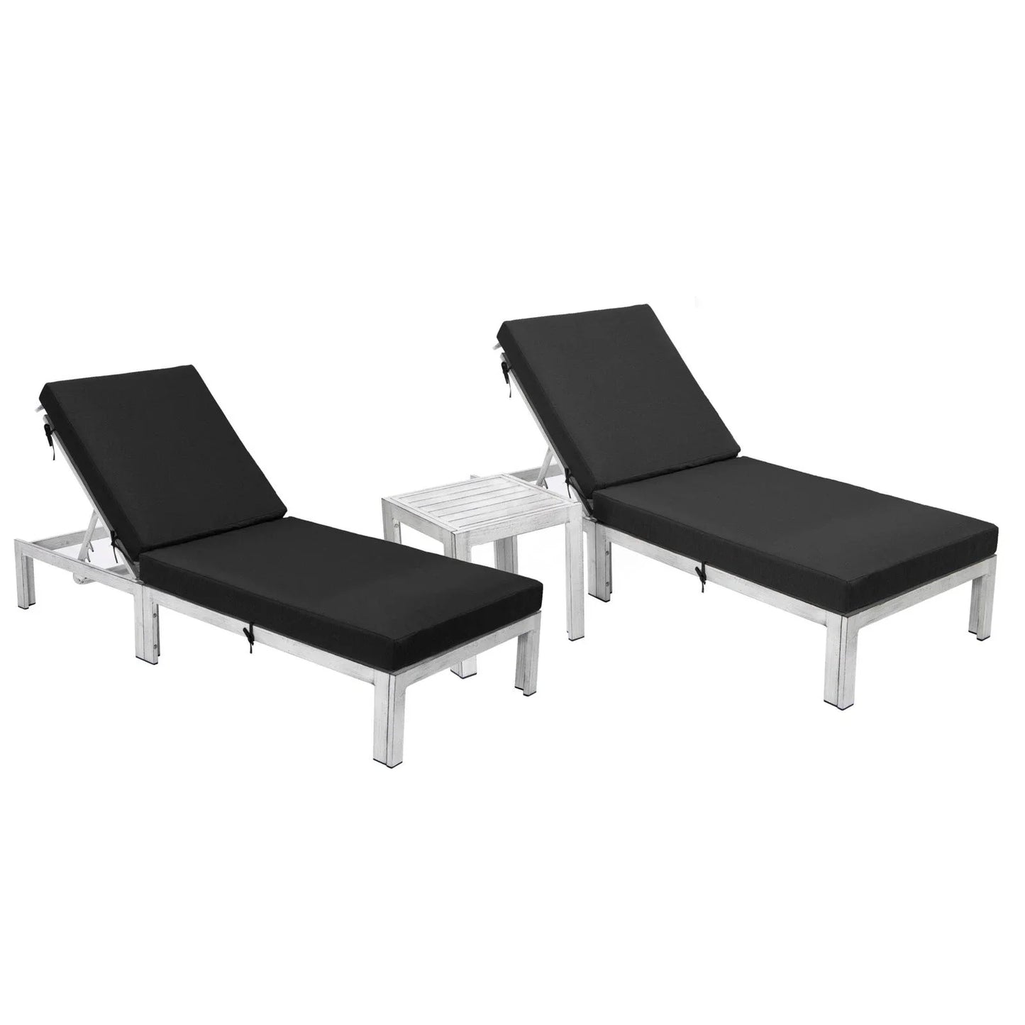 Chelsea Modern Outdoor Weathered Grey Chaise Lounge With Side Table & Cushions Set of Two - Elax Furniture