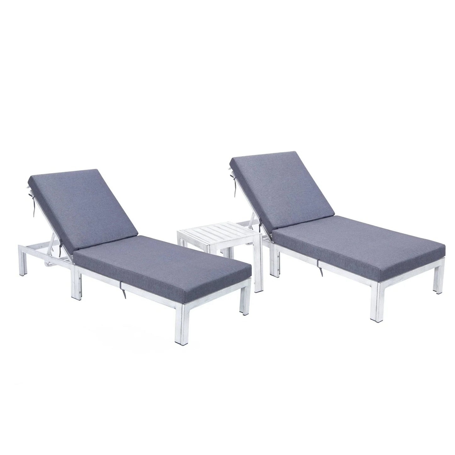 Chelsea Modern Outdoor Weathered Grey Chaise Lounge With Side Table & Cushions Set of Two - Elax Furniture