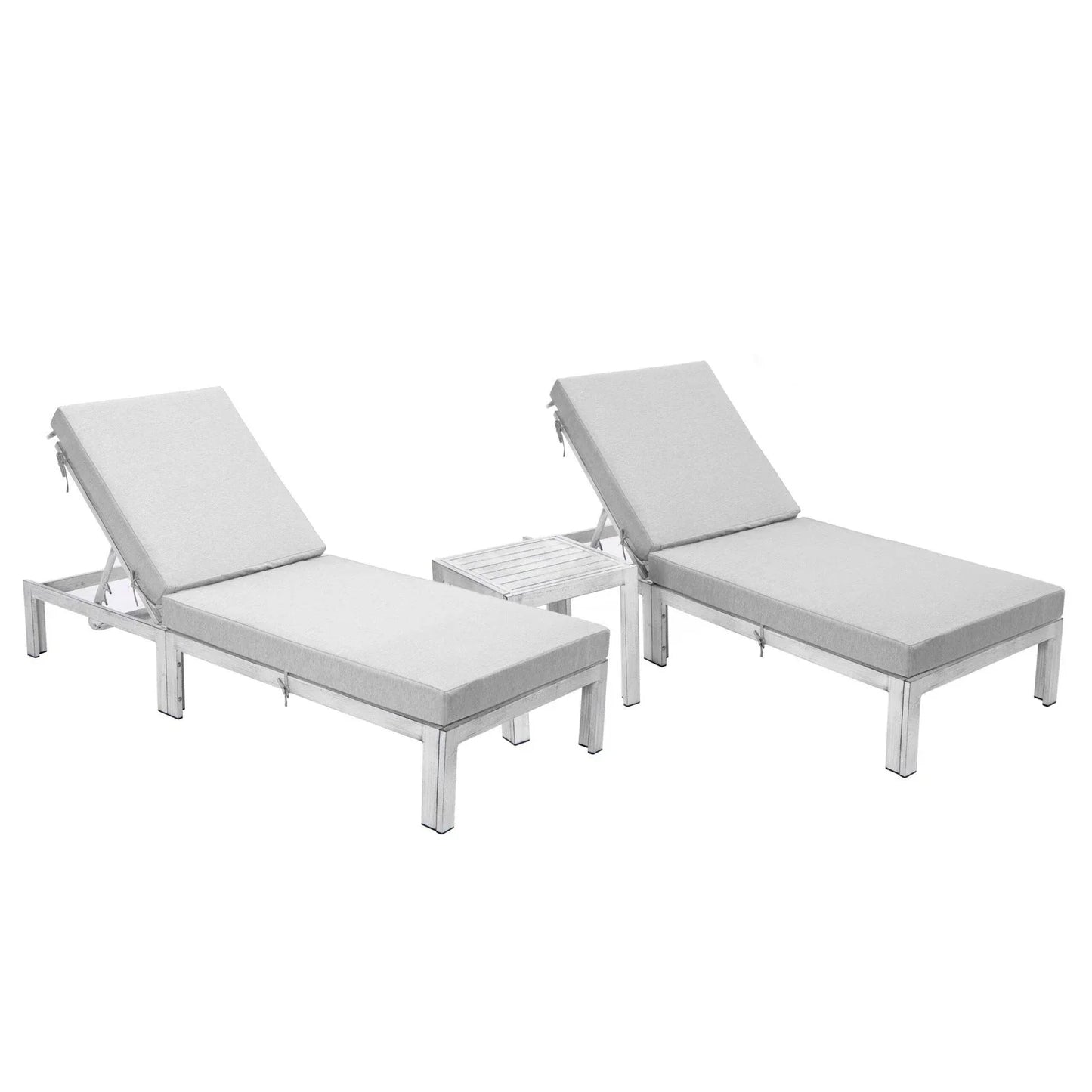 Chelsea Modern Outdoor Weathered Grey Chaise Lounge With Side Table & Cushions Set of Two - Elax Furniture