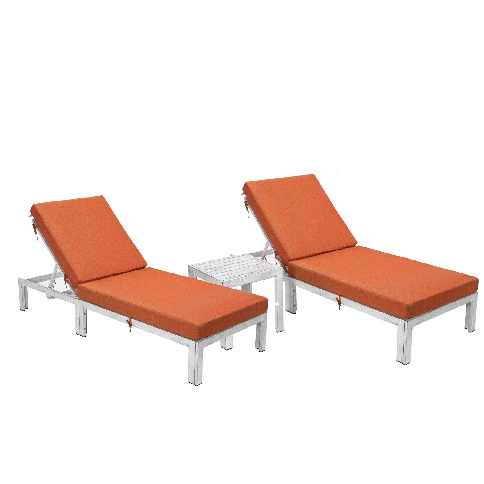 Chelsea Modern Outdoor Weathered Grey Chaise Lounge With Side Table & Cushions Set of Two - Elax Furniture
