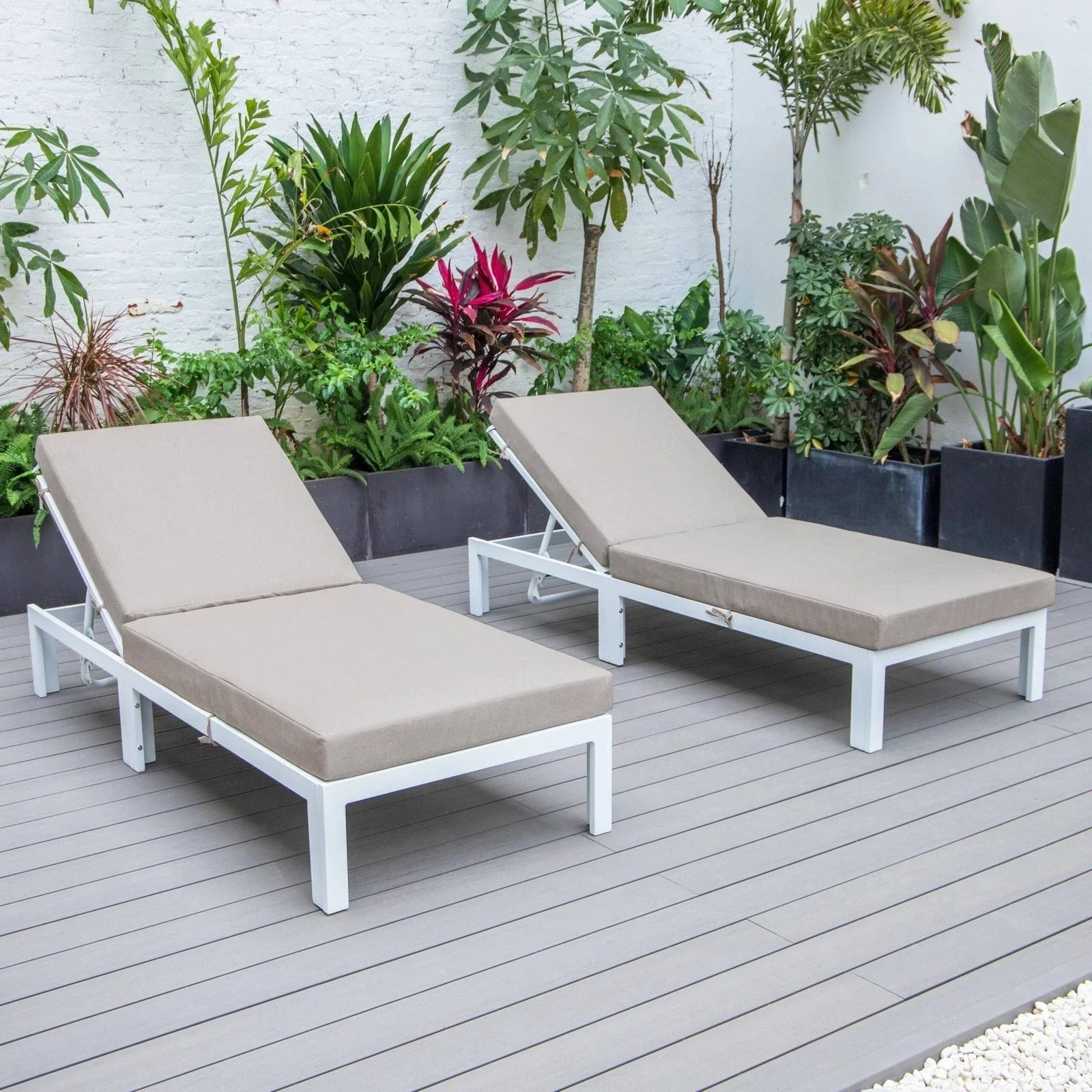 Chelsea Modern Outdoor White Chaise Lounge Chair With Cushions Set of 2 - Elax Furniture