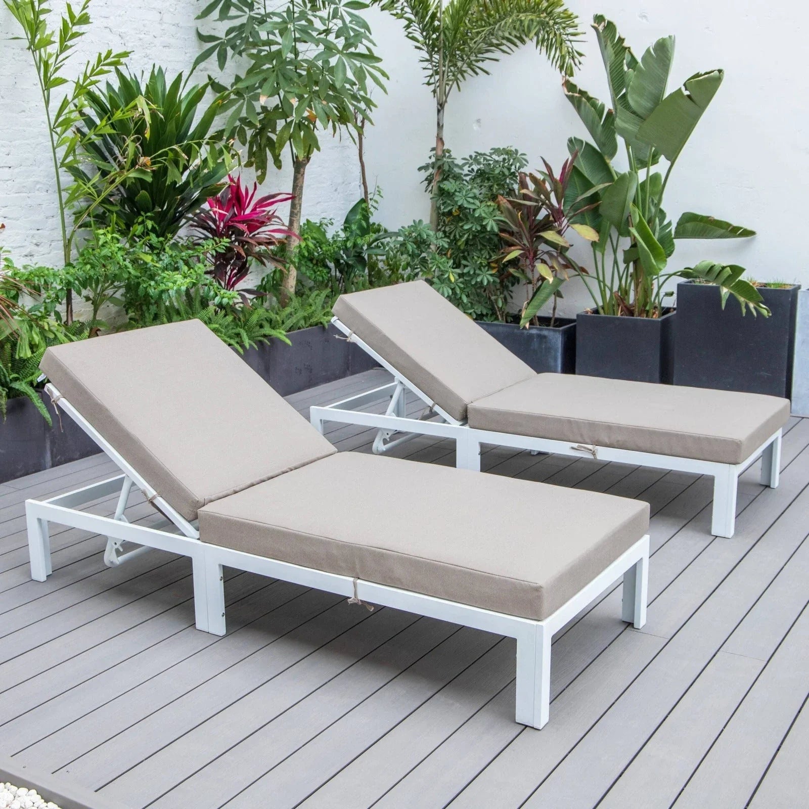 Chelsea Modern Outdoor White Chaise Lounge Chair With Cushions Set of 2 - Elax Furniture