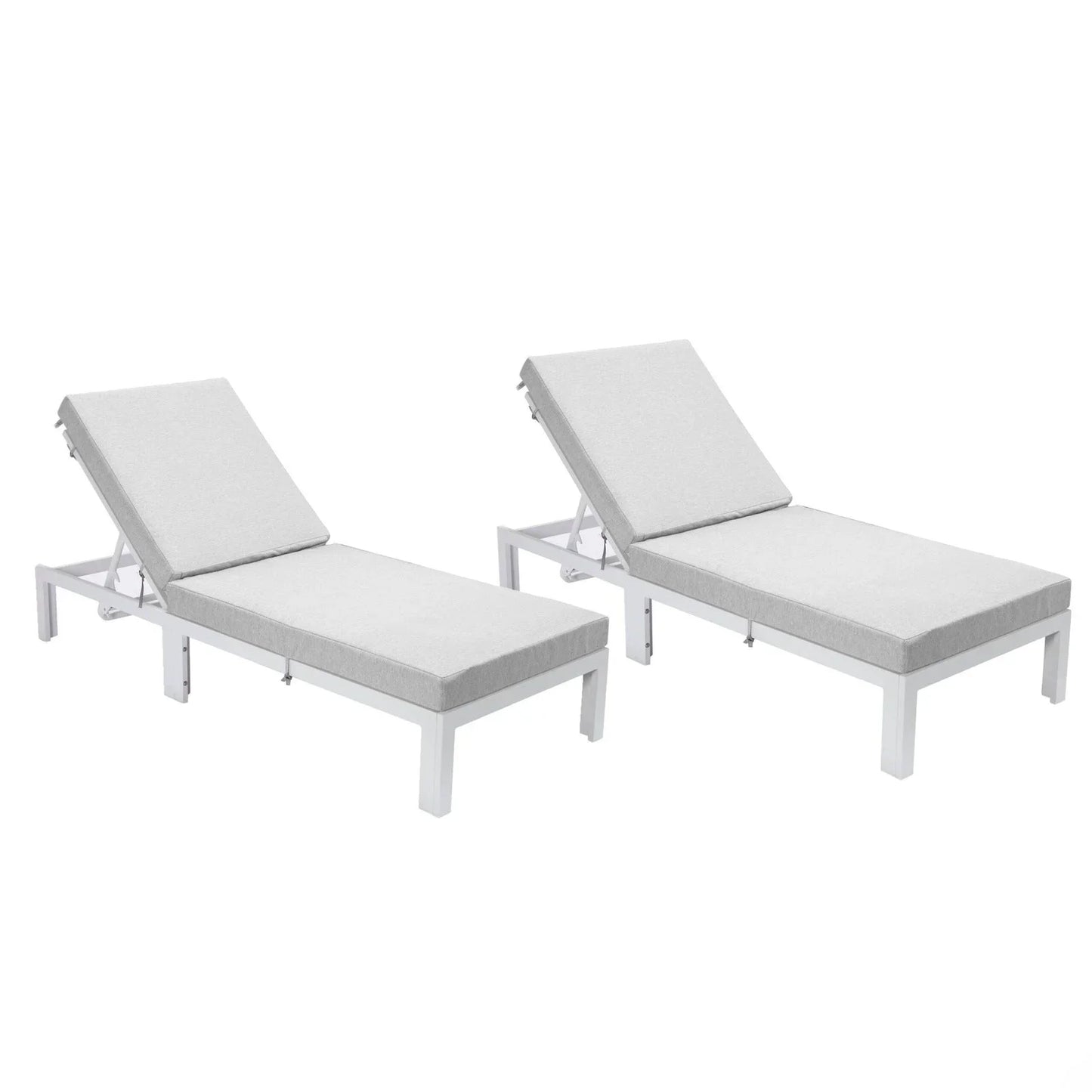 Chelsea Modern Outdoor White Chaise Lounge Chair With Cushions Set of 2 - Elax Furniture