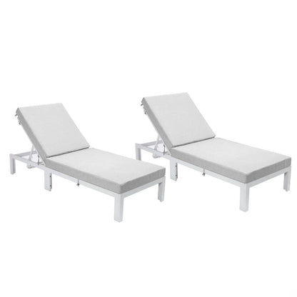 Chelsea Modern Outdoor White Chaise Lounge Chair With Cushions Set of 2 - Elax Furniture