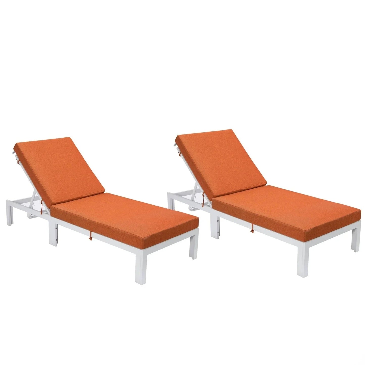 Chelsea Modern Outdoor White Chaise Lounge Chair With Cushions Set of 2 - Elax Furniture