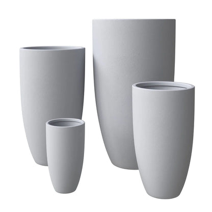 Crete Modern 4-Piece Tapered Round Planter Pot Set in Fiberstone and Clay Weather Resistant Design - Elax Furniture