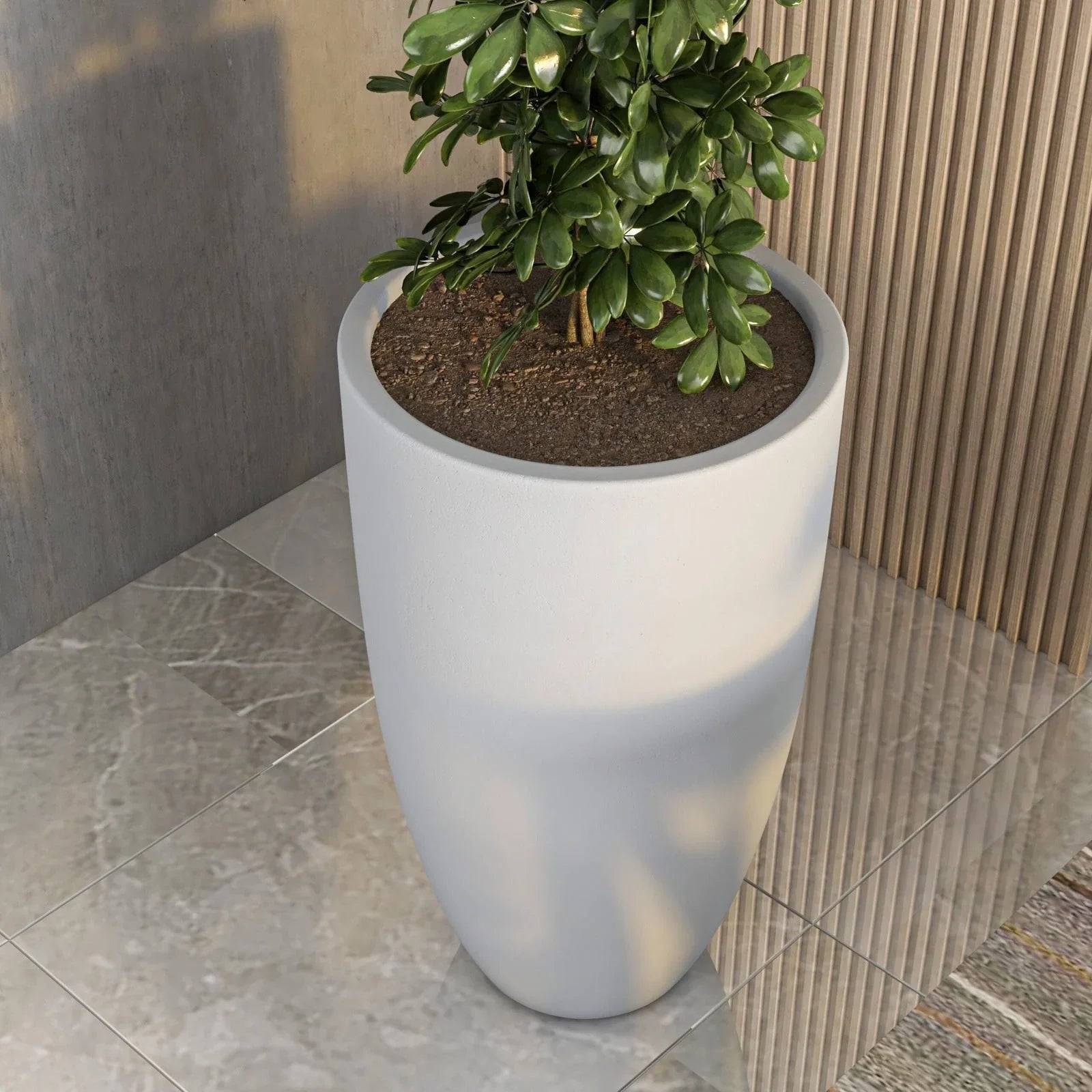 Crete Modern Tapered Round Planter Pot in Fiberstone and Clay Weather Resistant Design - Elax Furniture