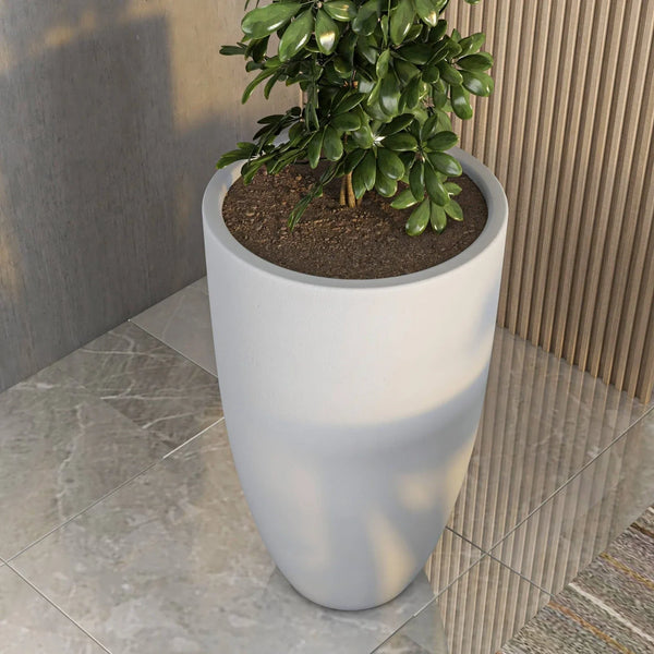 Crete Modern Tapered Round Planter Pot in Fiberstone and Clay Weather Resistant Design