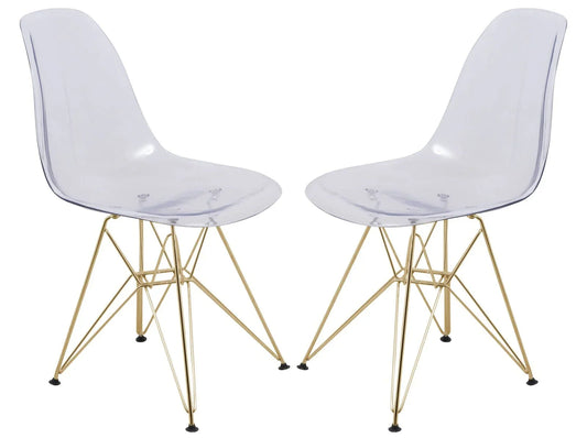 Cresco Modern Molded Eiffel Side Dining Chair with Gold Base Set of 2 - Elax Furniture