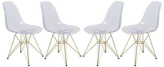 Cresco Molded Plastic Dining Chair with Gold Eifel Base Set of 4 - Elax Furniture