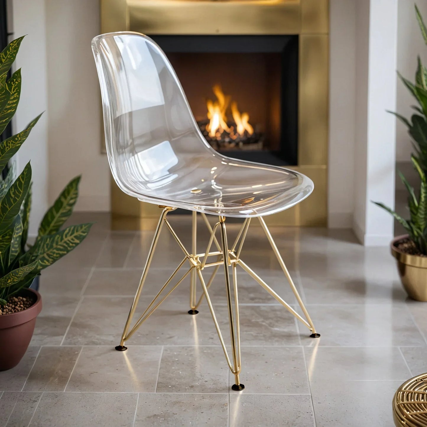 Cresco Modern Dining Side Chair in Curved Back Design with Multiple Base Options: Wood, Acrylic, Chrome & Gold Eiffel Design - Elax Furniture