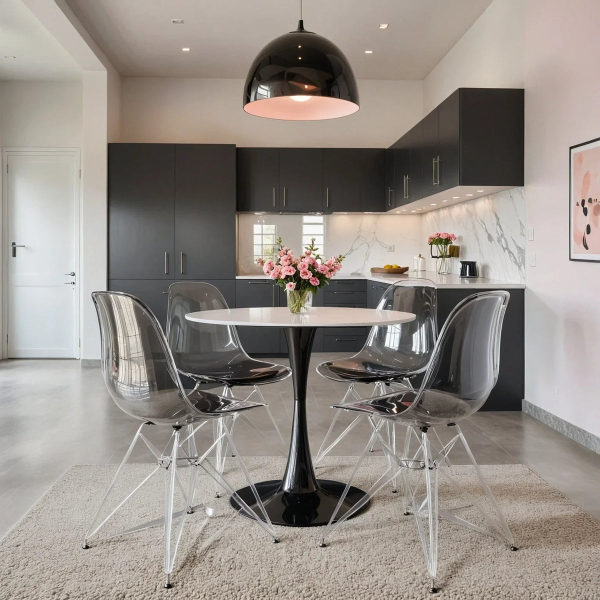 Cresco Modern Dining Side Chair in Curved Back Design with Multiple Base Options: Wood, Acrylic, Chrome & Gold Eiffel Design - Elax Furniture