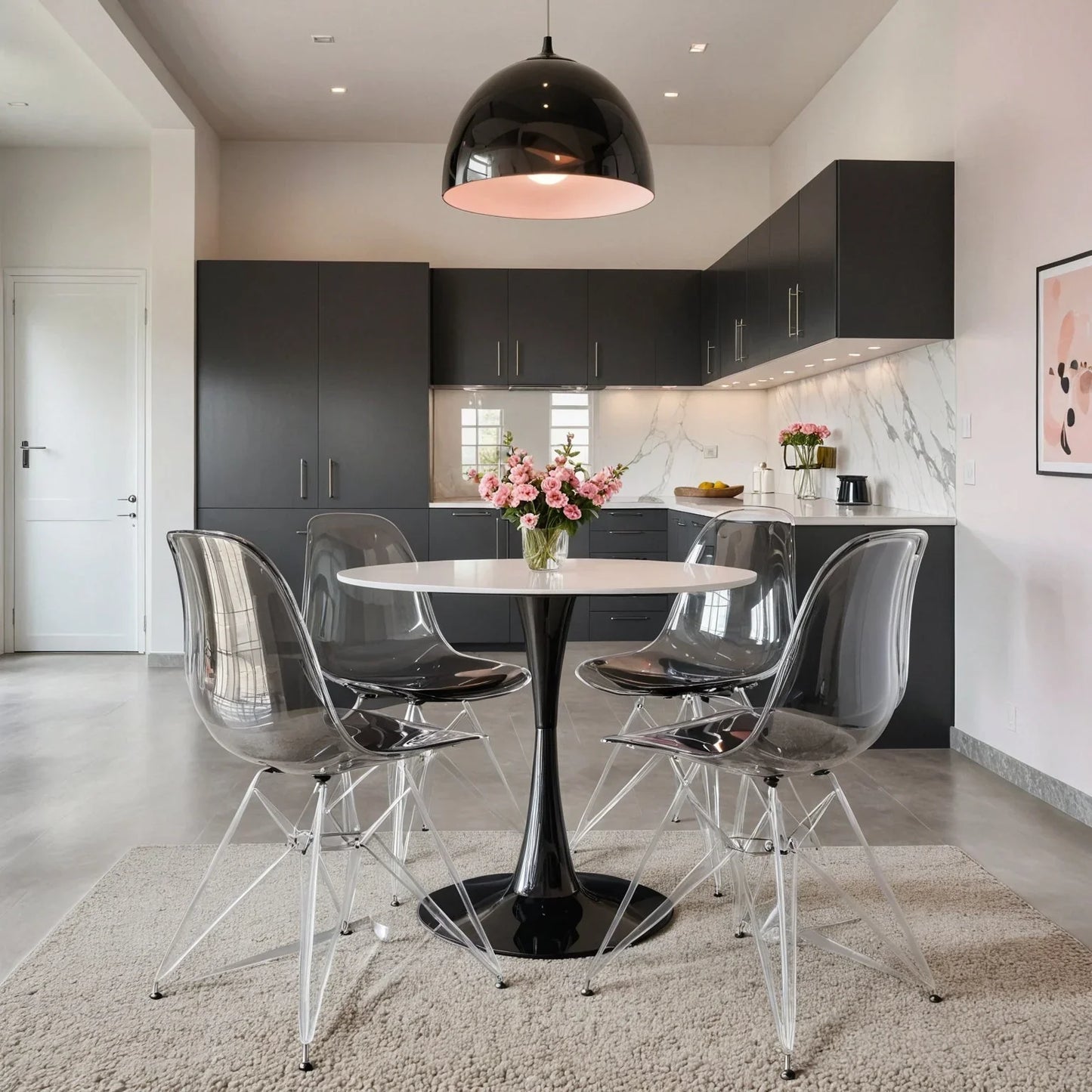 Cresco Modern Dining Side Chair in Curved Back Design with Multiple Base Options: Wood, Acrylic, Chrome & Gold Eiffel Design - Elax Furniture