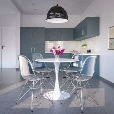 Bristol Modern Round Dining Table with Wood Top and Iron Pedestal Base - Elax Furniture