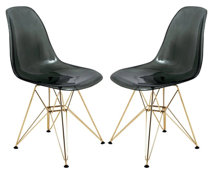 Cresco Modern Molded Eiffel Side Dining Chair with Gold Base Set of 2 - Elax Furniture
