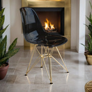 Cresco Modern Dining Side Chair in Curved Back Design with Multiple Base Options: Wood, Acrylic, Chrome & Gold Eiffel Design - Elax Furniture