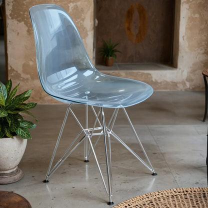 Cresco Modern Dining Side Chair in Curved Back Design with Multiple Base Options: Wood, Acrylic, Chrome & Gold Eiffel Design - Elax Furniture