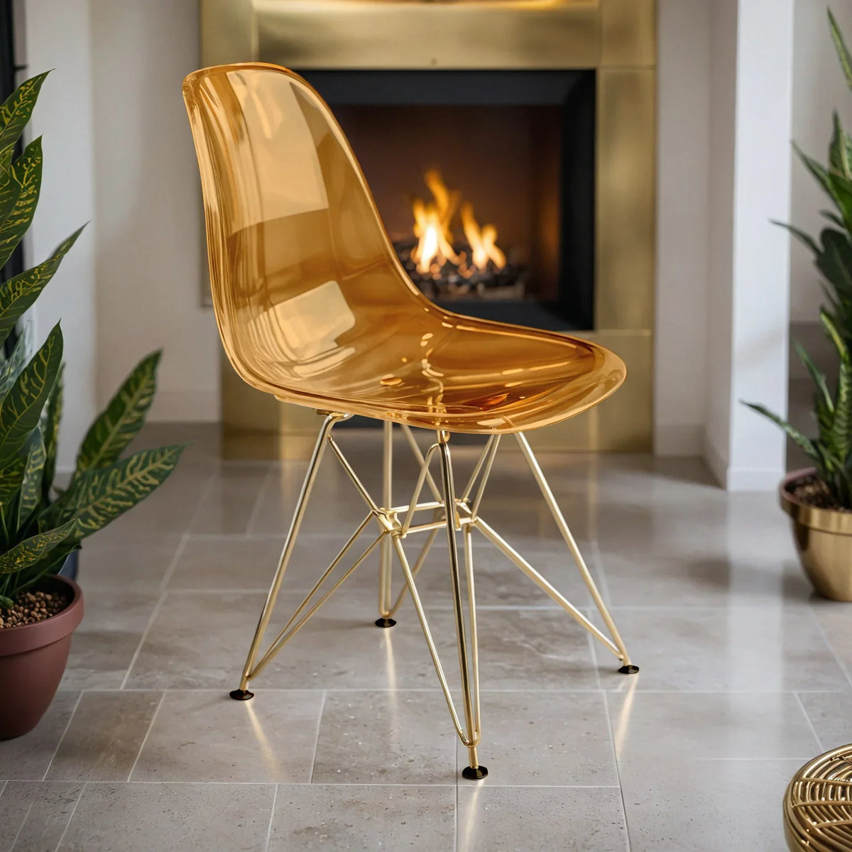 Cresco Modern Dining Side Chair in Curved Back Design with Multiple Base Options: Wood, Acrylic, Chrome & Gold Eiffel Design - Elax Furniture