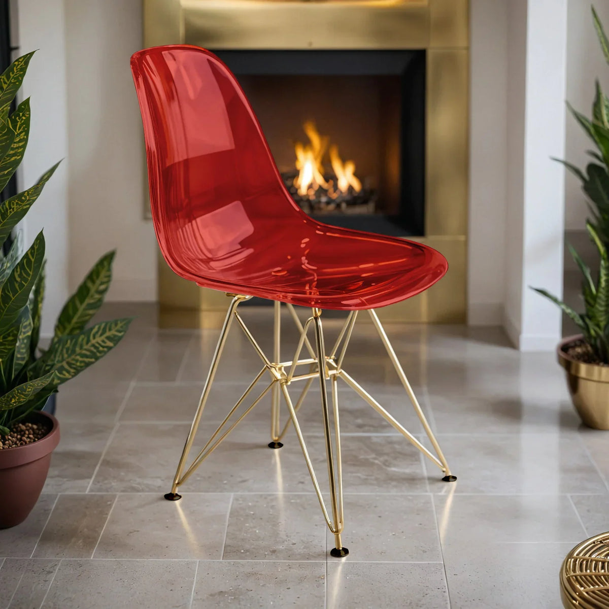 Cresco Modern Dining Side Chair in Curved Back Design with Multiple Base Options: Wood, Acrylic, Chrome & Gold Eiffel Design - Elax Furniture