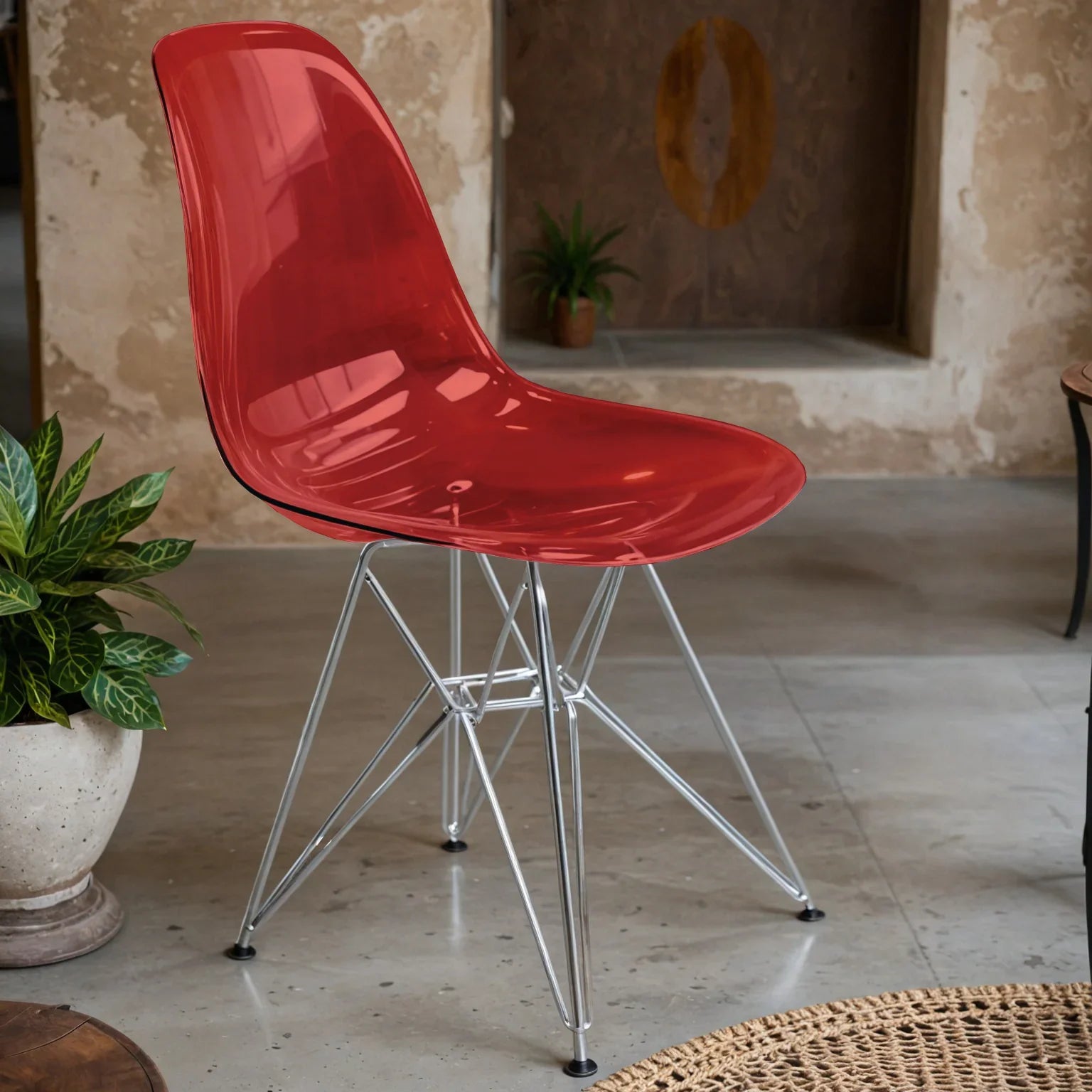 Cresco Modern Dining Side Chair in Curved Back Design with Multiple Base Options: Wood, Acrylic, Chrome & Gold Eiffel Design - Elax Furniture