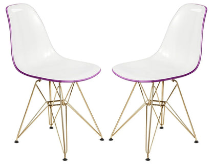 Cresco Modern Molded Eiffel Side Dining Chair with Gold Base Set of 2 - Elax Furniture