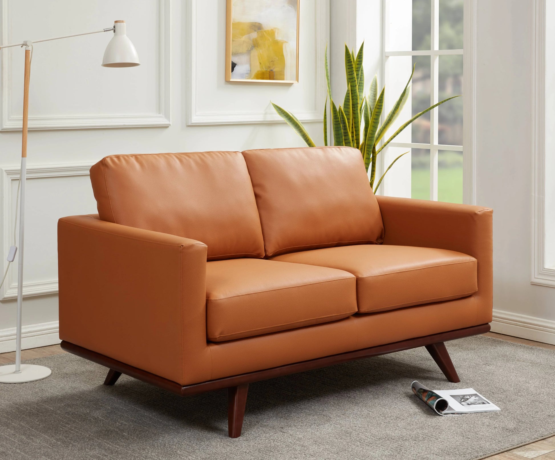 Birch Wood Base Leather/Mesh Loveseat - Chester Collection - Elax Furniture