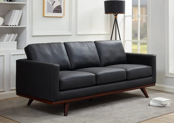 Chester 3-Seater Leather Full Size Sofa in Birch Wood Base