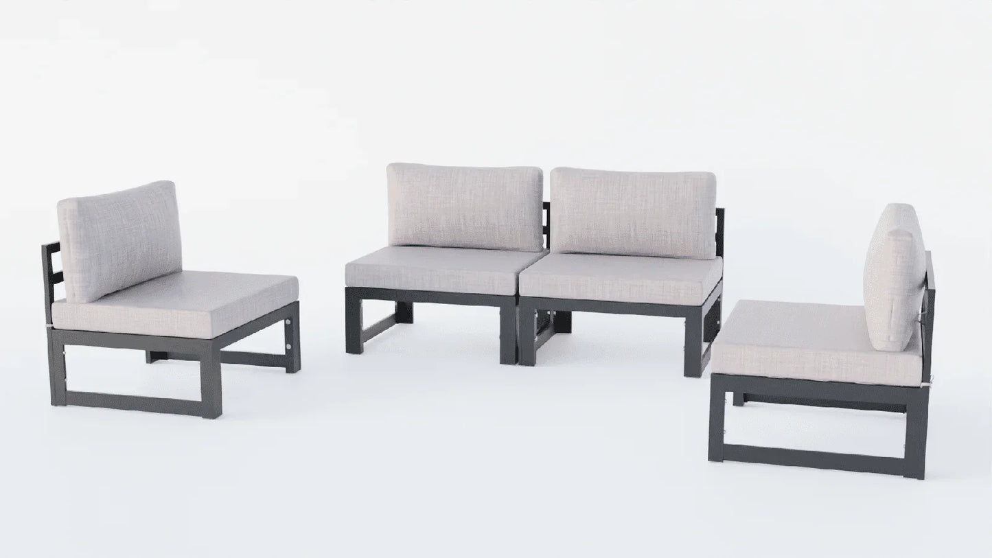 Chelsea 4-Piece Middle Patio Chairs Black Aluminum With Cushions - Elax Furniture