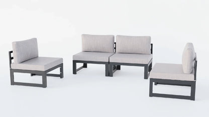 Chelsea 4-Piece Middle Patio Chairs Black Aluminum With Cushions - Elax Furniture