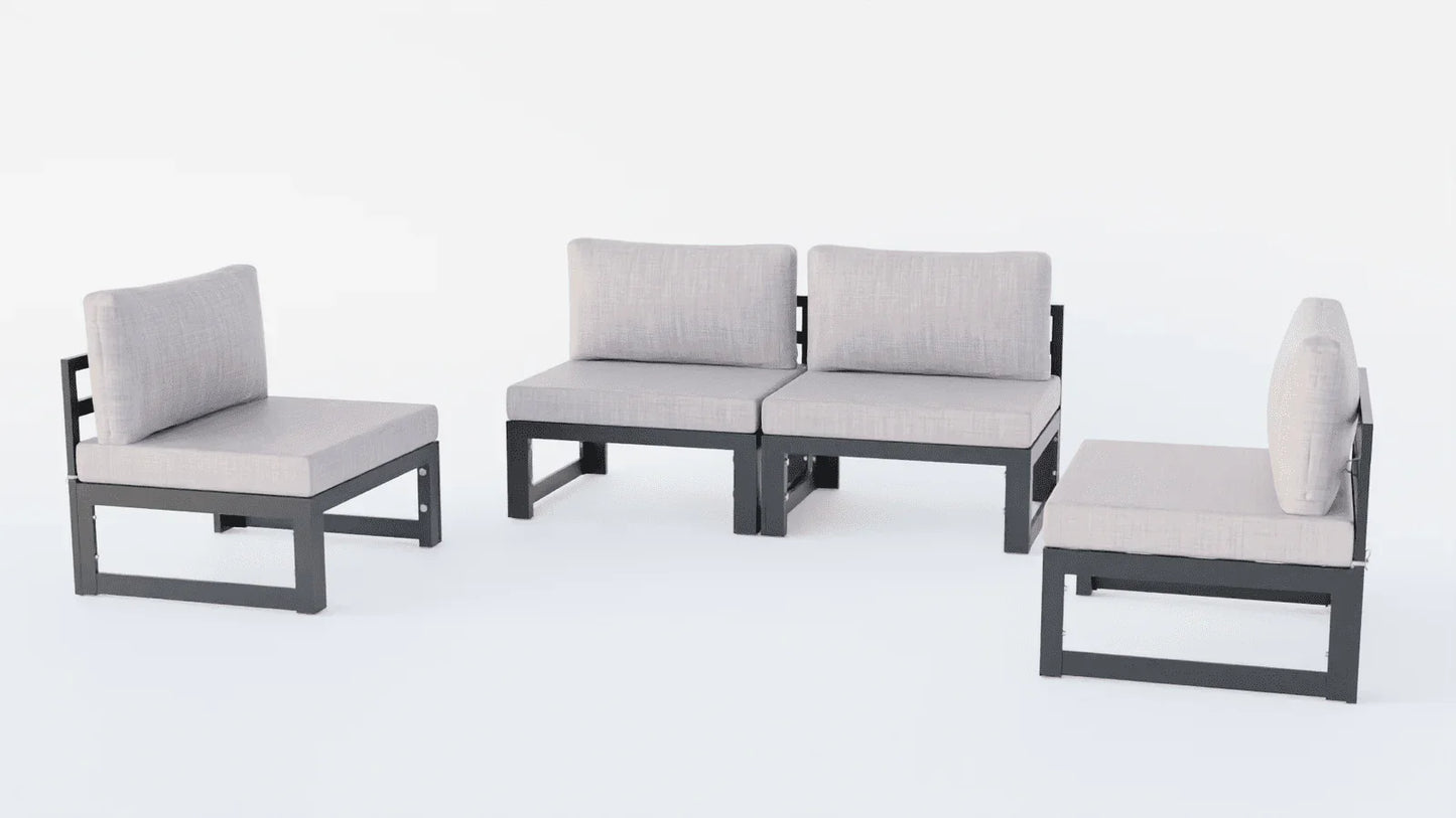 Chelsea 4-Piece Middle Patio Chairs Black Aluminum With Cushions - Elax Furniture