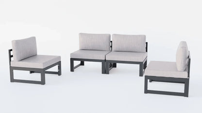 Chelsea 4-Piece Middle Patio Chairs Black Aluminum With Cushions - Elax Furniture