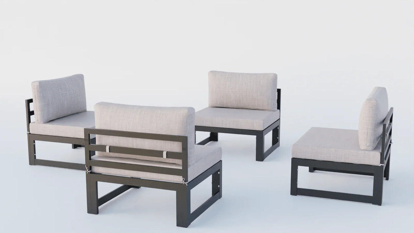 Chelsea 4-Piece Middle Patio Chairs Black Aluminum With Cushions - Elax Furniture