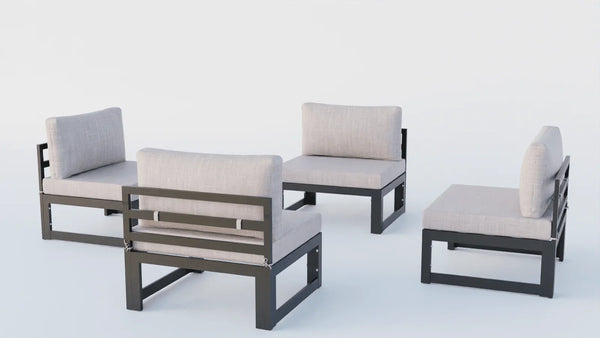 Chelsea 4-Piece Middle Patio Chairs Black Aluminum With Cushions - Elax Furniture