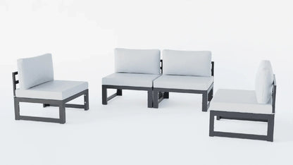 Chelsea 4-Piece Middle Patio Chairs Black Aluminum With Cushions - Elax Furniture