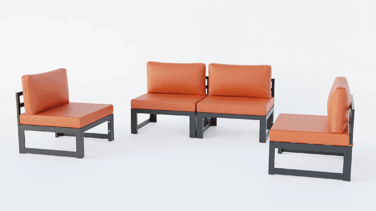 Chelsea 4-Piece Middle Patio Chairs Black Aluminum With Cushions - Elax Furniture